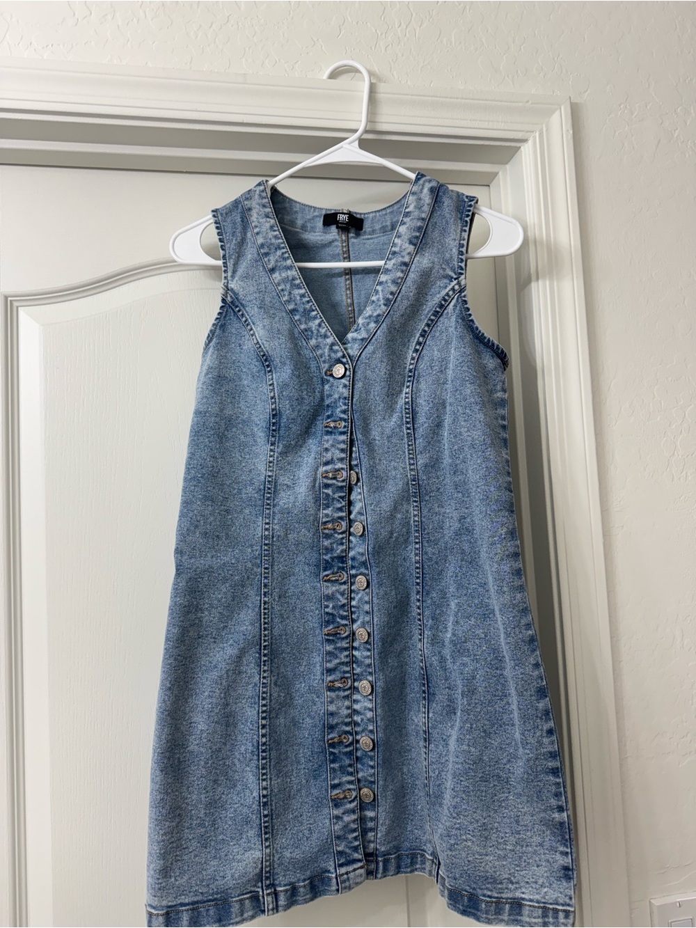 Frye Washed Blue Denim Button-Down V-Neck Dress
